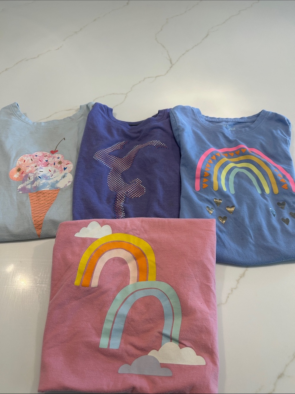 Cat & Jack/ Old Navy Graphic Tee Bundle - Blue, Light Blue, Pink M 7/8